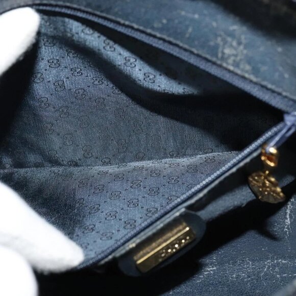 GUCCI GG Supreme Sherry Line Shoulder Bag PVC Navy Gold Auth - Picture 11 of 16